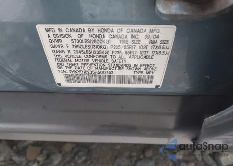 2005 Acura Mdx из США, поврежденный, VIN 2HNYD18235H500752